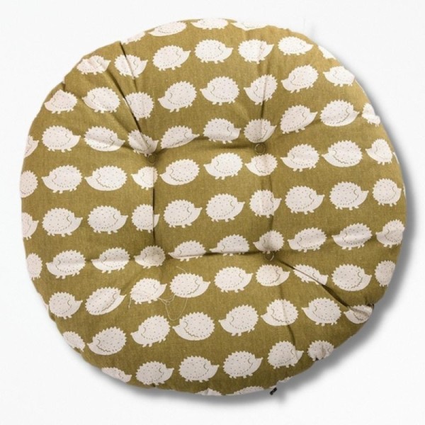 Coussin de Sol Rond Motif Hérissons - Vert Olive