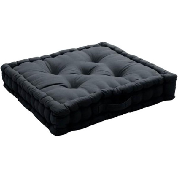 Coussin de Sol Garni - 50 x 50 cm - 100% Coton - Noir