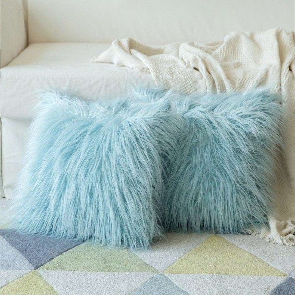 Coussin de Décoration en FourrureLuxeFleece - 43x43 cm / Bleu Clair