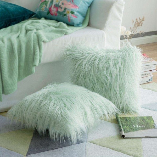 Coussin de Décoration en FourrureLuxeFleece - 43x43 cm / Vert Clair