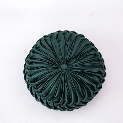 Coussin Rond en Velours Vert Profond